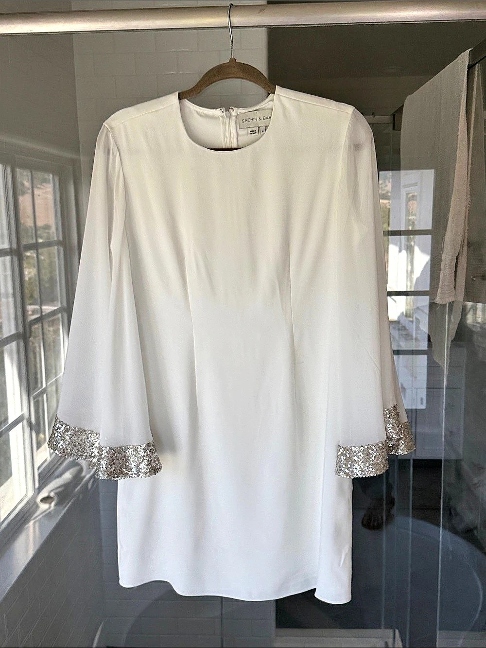Sachin & Babi White Sequin Cuff Mini Dress Size 6